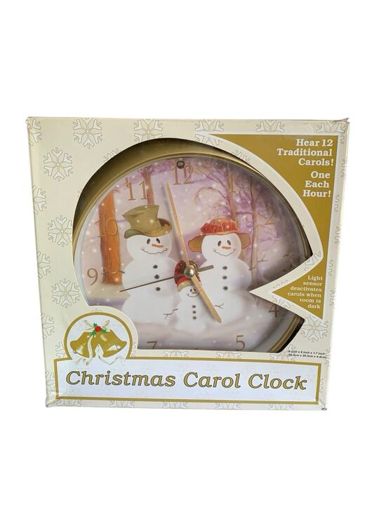 Clock Other - Feldstein Christmas Gold Round Wall Clock 8" Snowman Family Plays 12 Carols